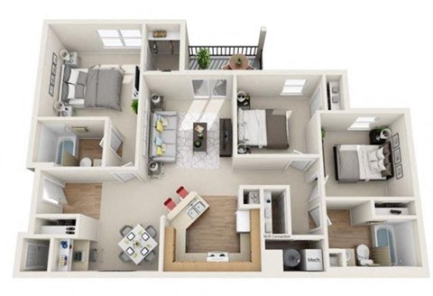Floor plan for 3 beds, 2 baths, 1011 sqft